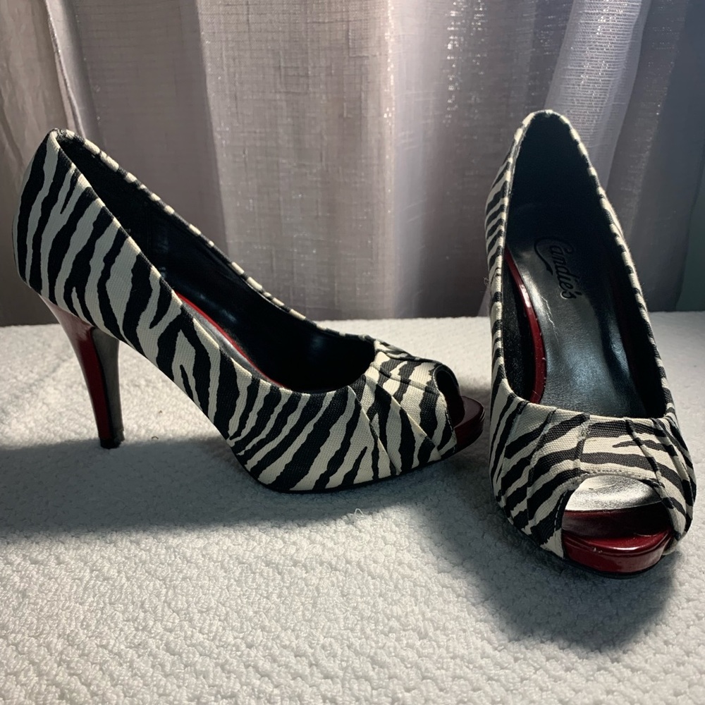 Candies red and zebra print heels -size 6